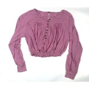 Free People Women's Prairie Henley Pink Button Top, XS